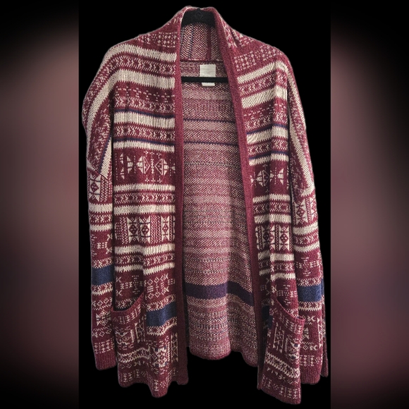 Billabong Sweaters - Billabong Maroon and White Knit Cardigan